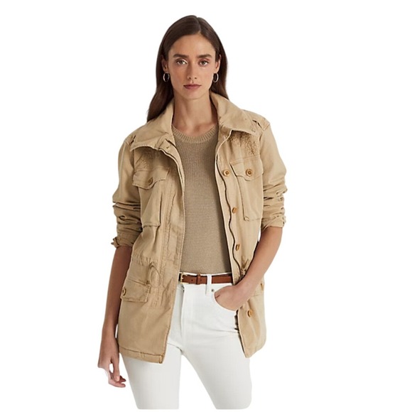 Lauren Ralph Lauren Jackets & Blazers - Ralph Lauren Featherweight Twill Field Jacket Khaki Floral Embroidery M NWT
